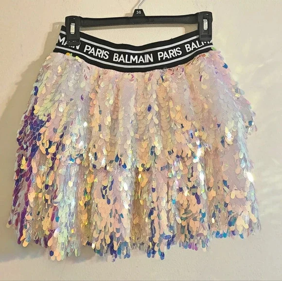 Balmain Iridescent Sequin A-Line Skirt - Picture 2 of 6